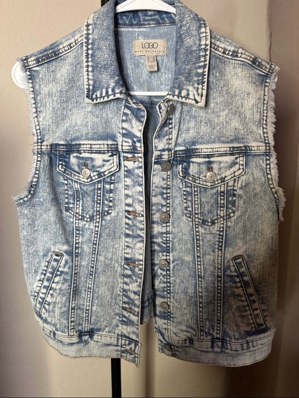 LOGO Light Acid Wash Denim Vest - Blue